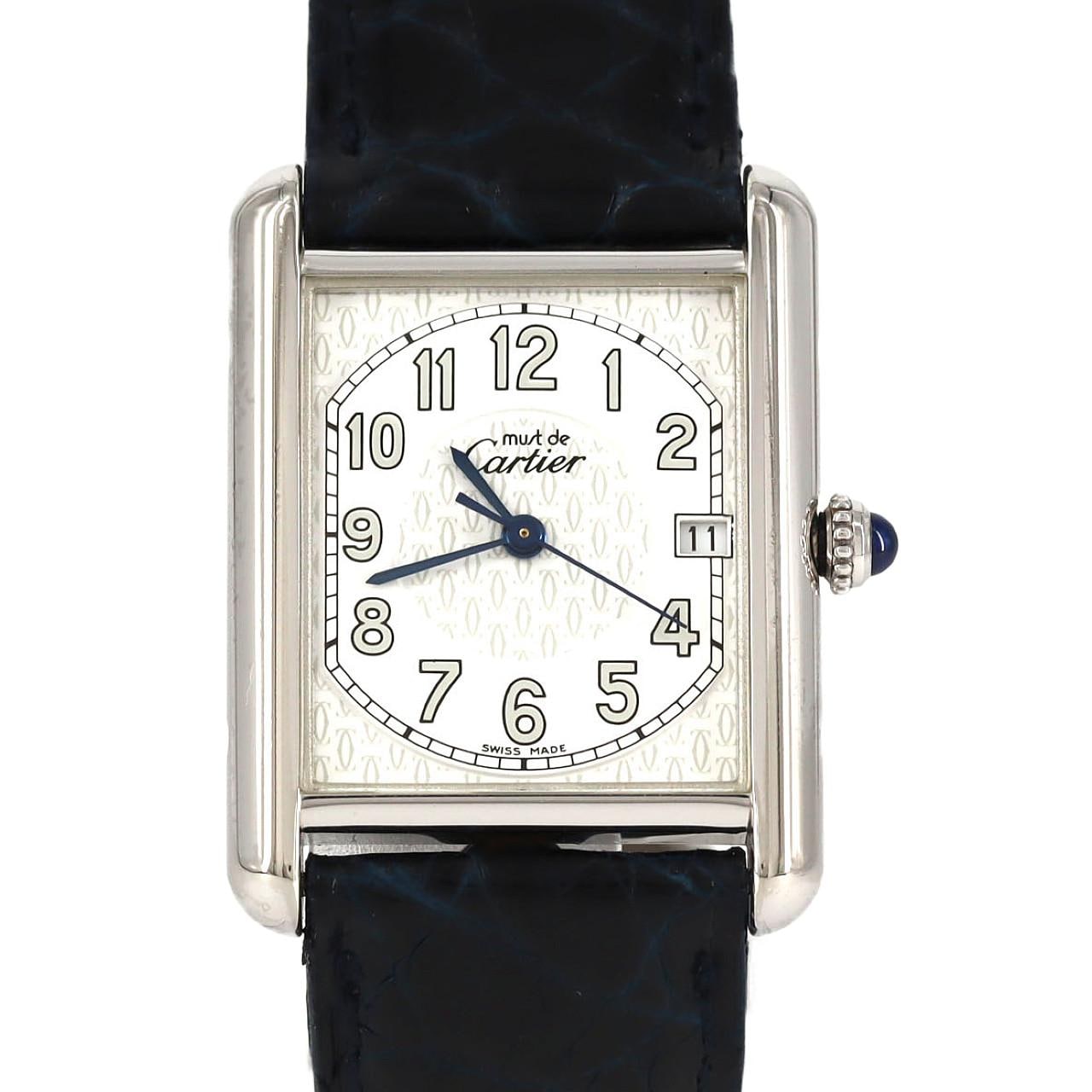 Cartier Must Tank Date LM W1014354 Silver Quartz