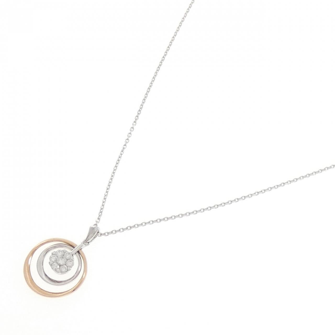 750PG/K18WG フラワー ダイヤモンド ネックレス 0.21CT