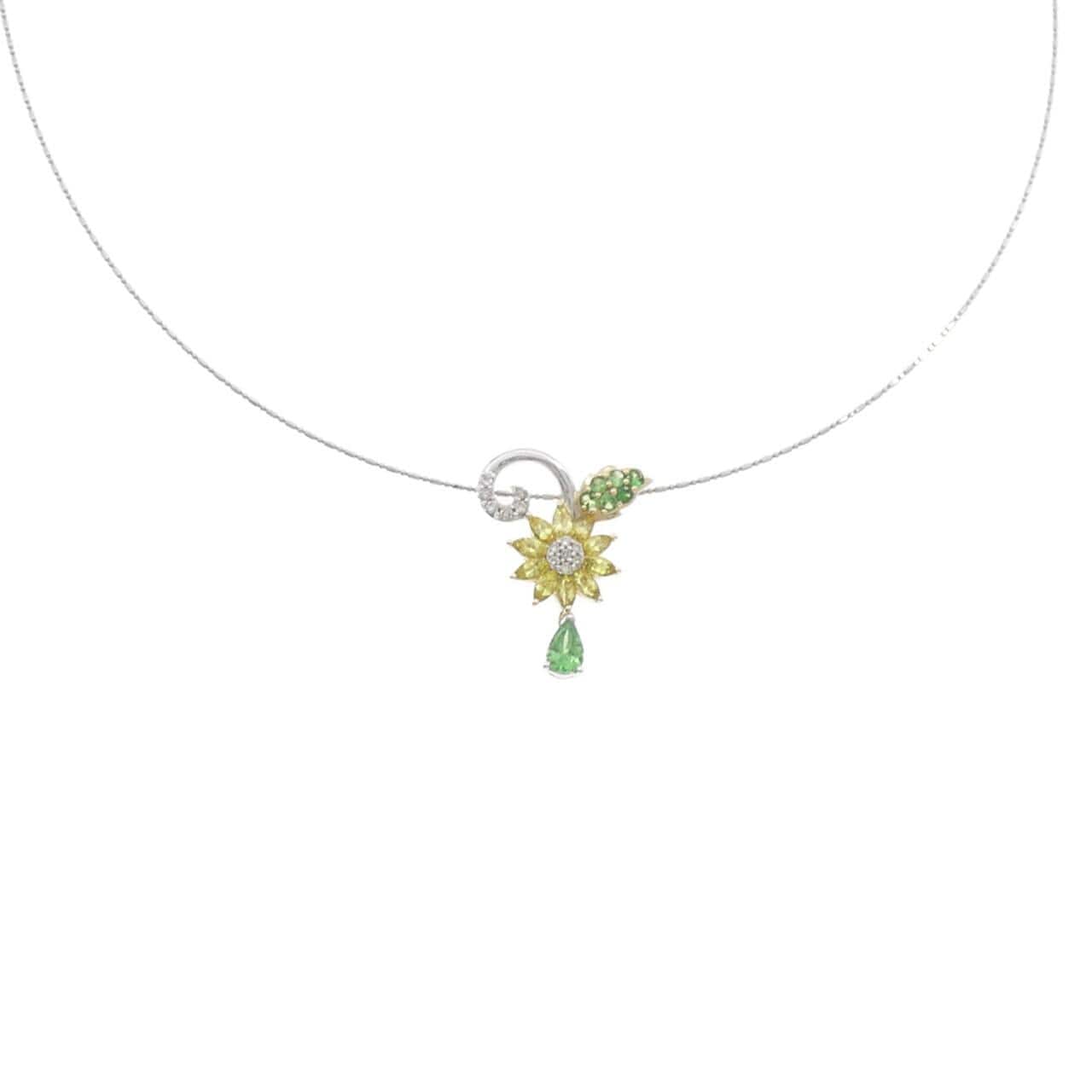 K18/K18WG/PT999 フラワー カラーストーン ネックレス