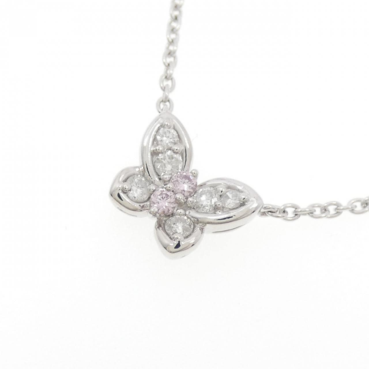 PT900/PT850 バタフライ ピンクダイヤモンド ネックレス 0.06CT