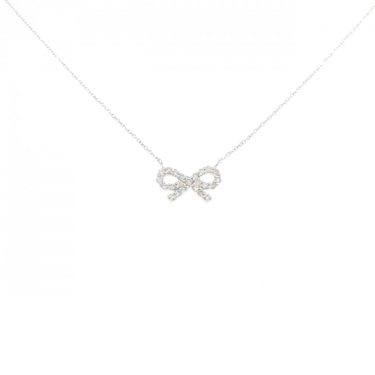 K10WG リボン ダイヤモンド ネックレス 0.12CT