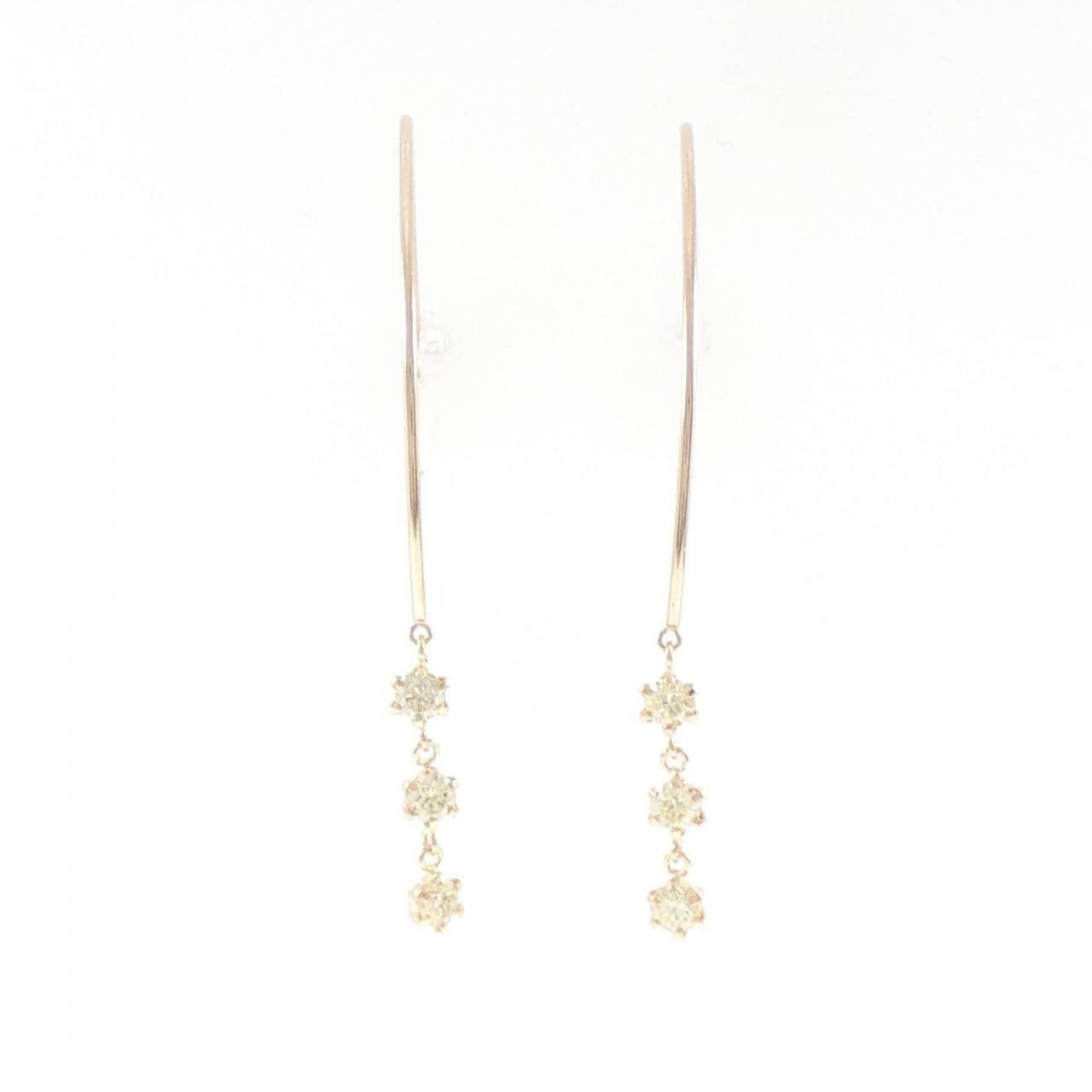 K18PG スリーストーン ダイヤモンド ピアス 0.50CT