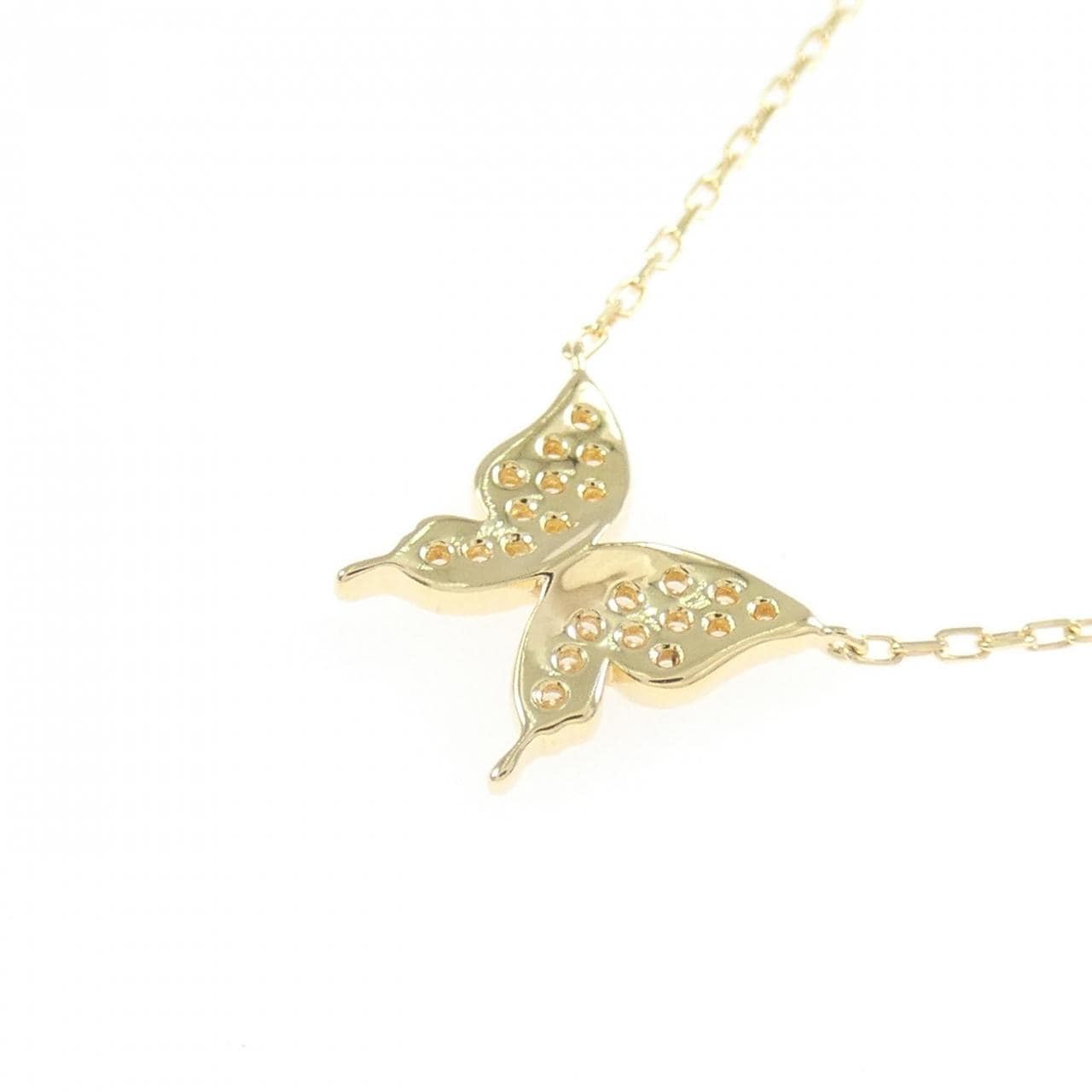 K18YG バタフライ ダイヤモンド ネックレス 0.07CT