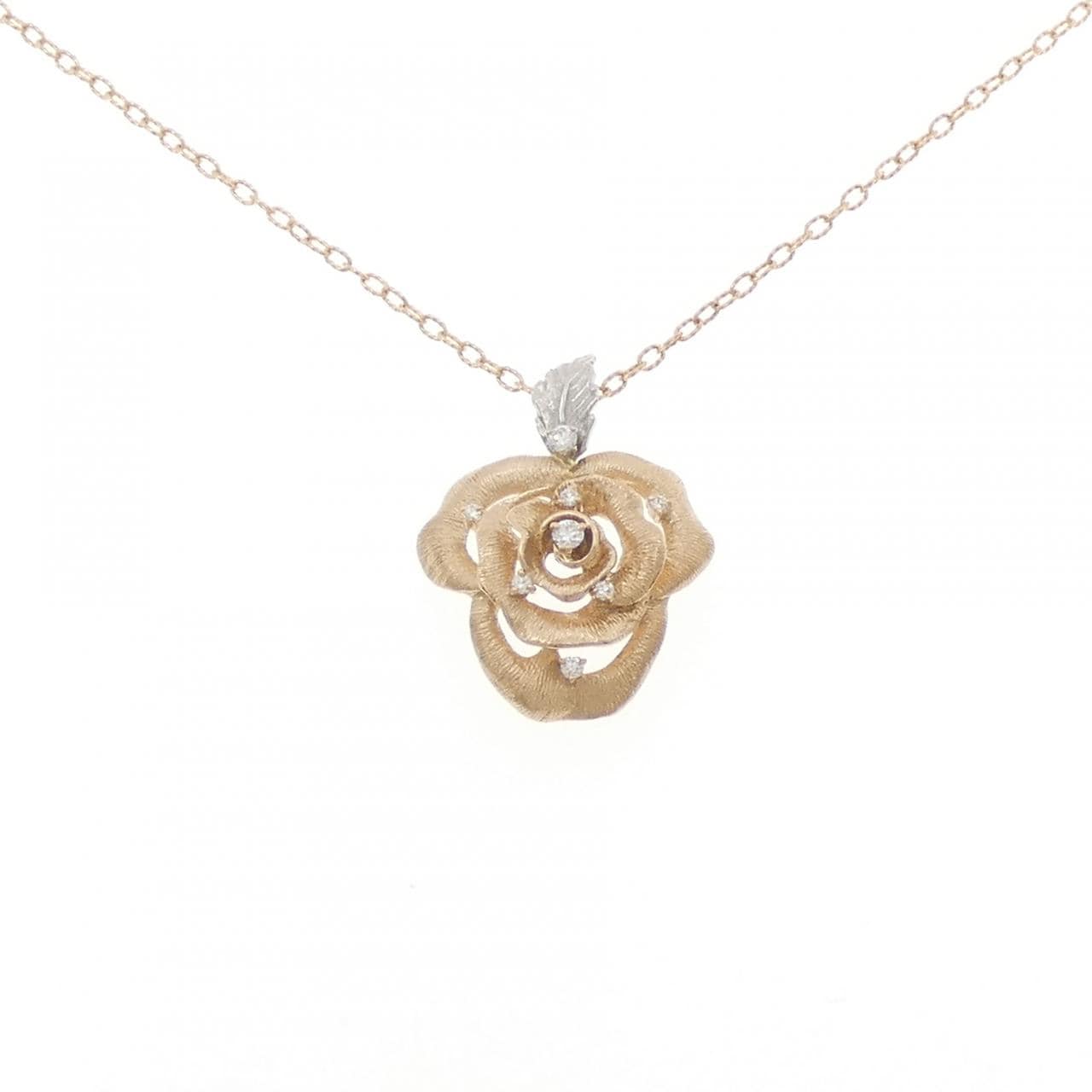 K18PG/PT900 ローズ ダイヤモンド ネックレス 0.19CT