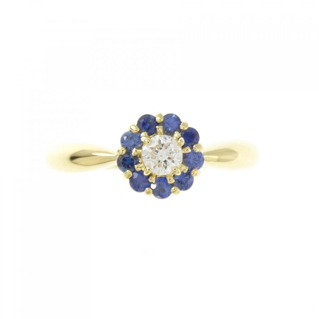 K18YG花卉蓝宝石戒指0.24CT