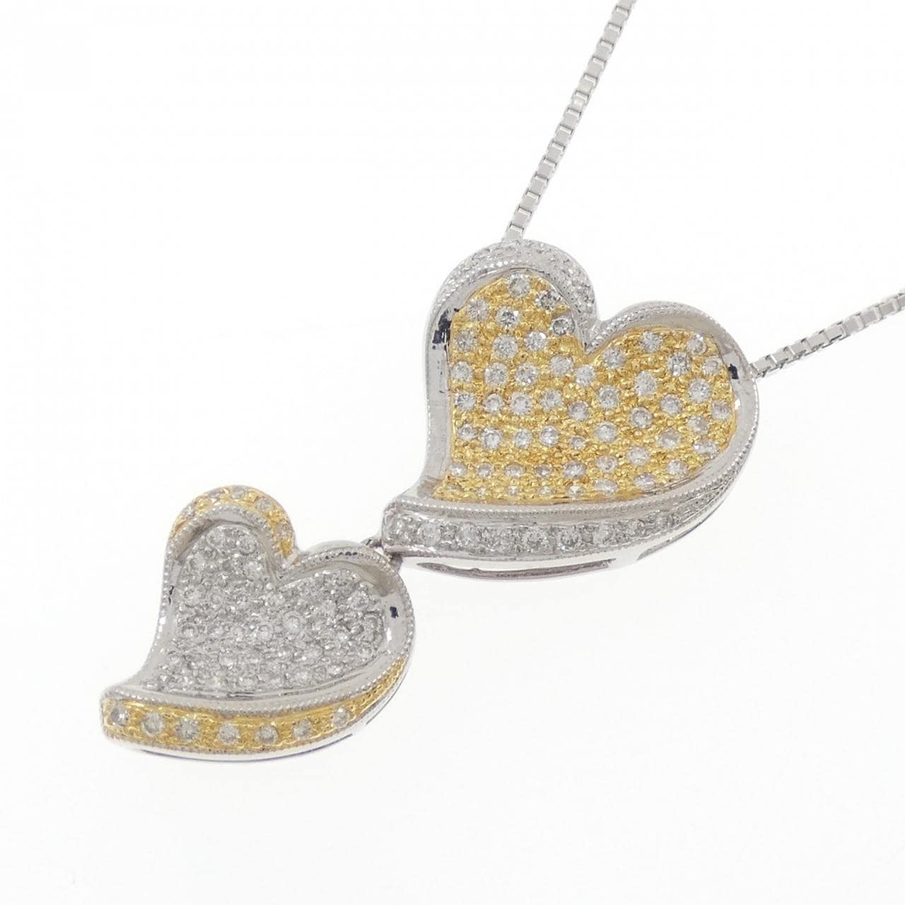 K18WG/K18YG ハート パヴェダイヤモンド ネックレス 1.00CT
