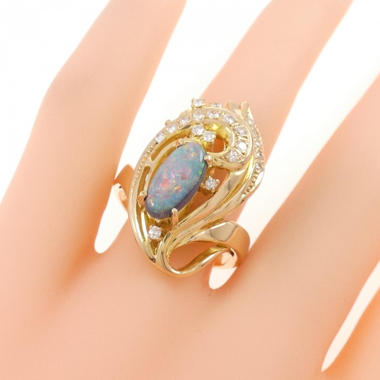 K18YG ブラックオパール リング 1.49CT