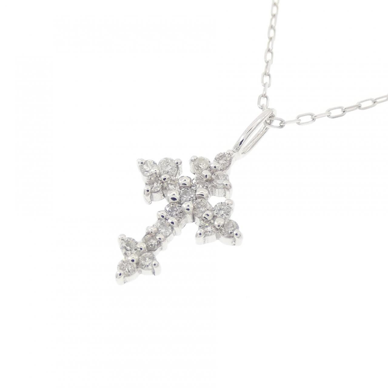 K18WG クロス ダイヤモンド ネックレス 0.10CT