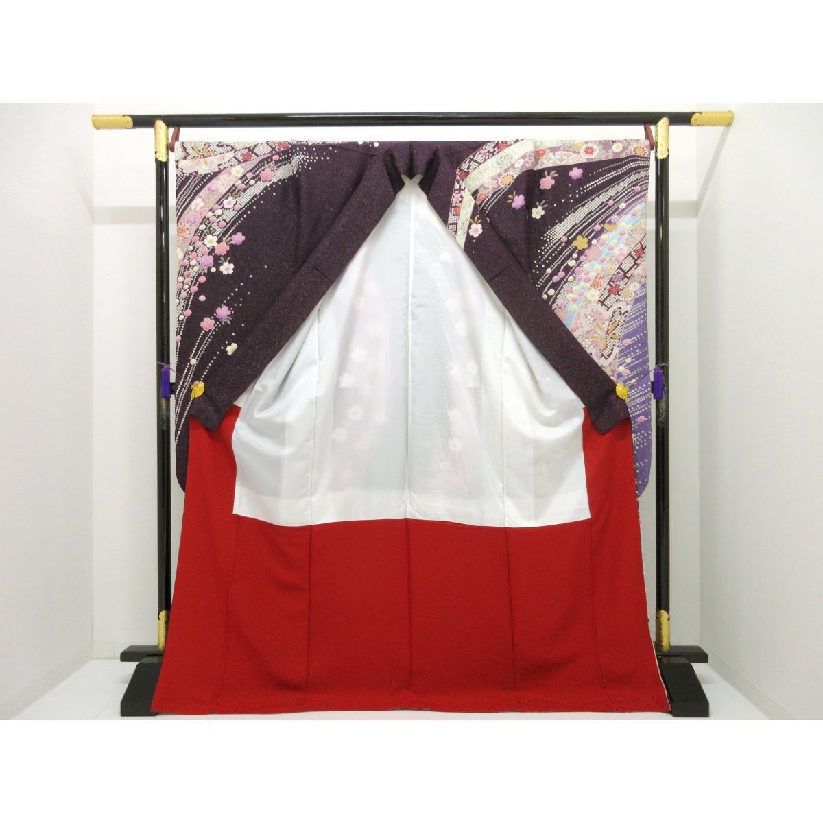 振袖　金通しボカシ染　友禅加工刺繍入り　絞り加工