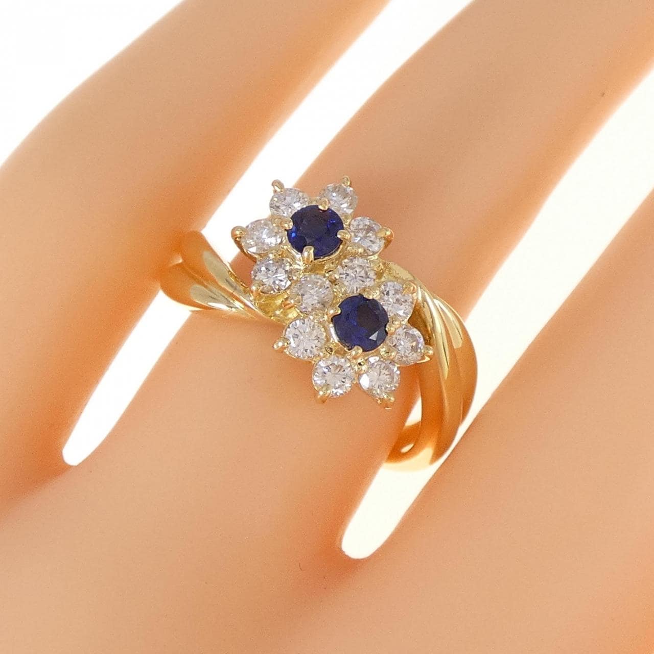 K18YG Flower Sapphire Ring 0.30CT