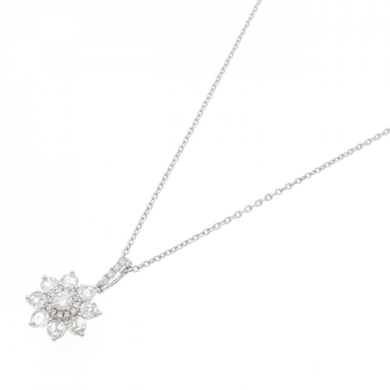 750WG/K18WG Flower Diamond Necklace 0.19CT