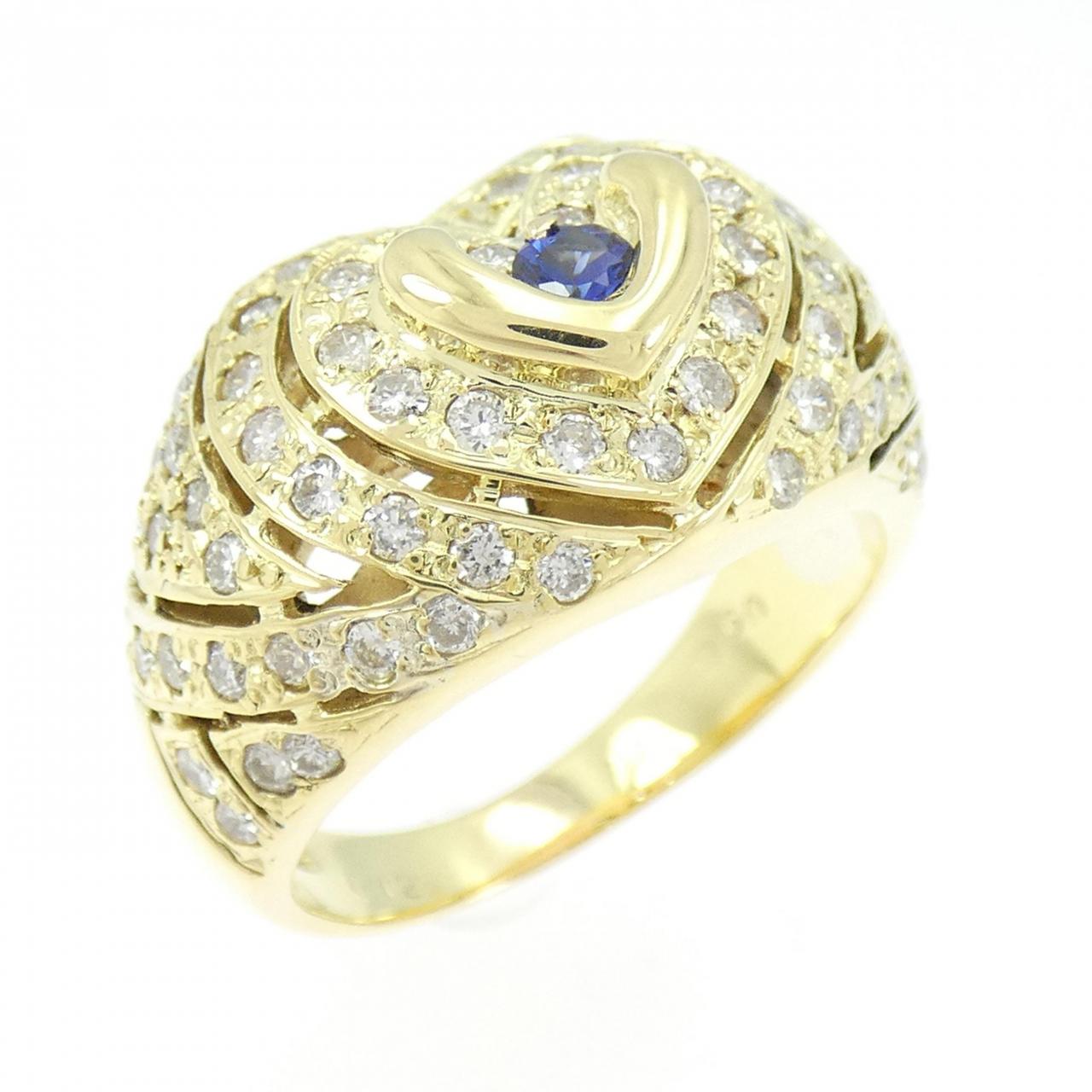 K18YG ハート サファイヤ リング 0.12CT