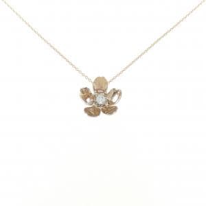 K18PG/PT950 フラワー ダイヤモンド ネックレス 0.07CT