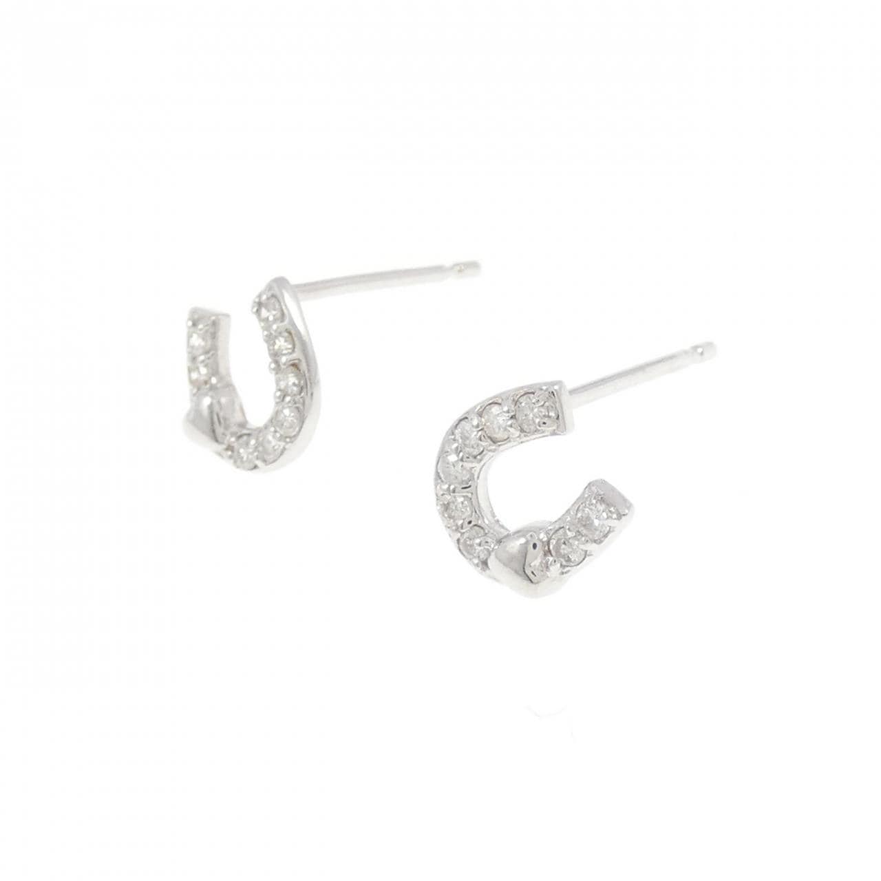 K18WG ホースシュー×ハート ダイヤモンド ピアス 0.10CT