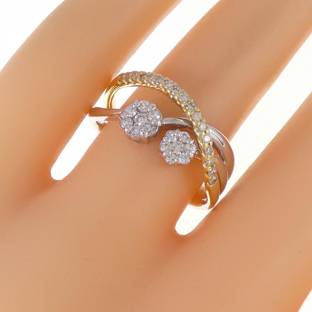 K18WG/K18YG フラワー ダイヤモンド リング 0.40CT