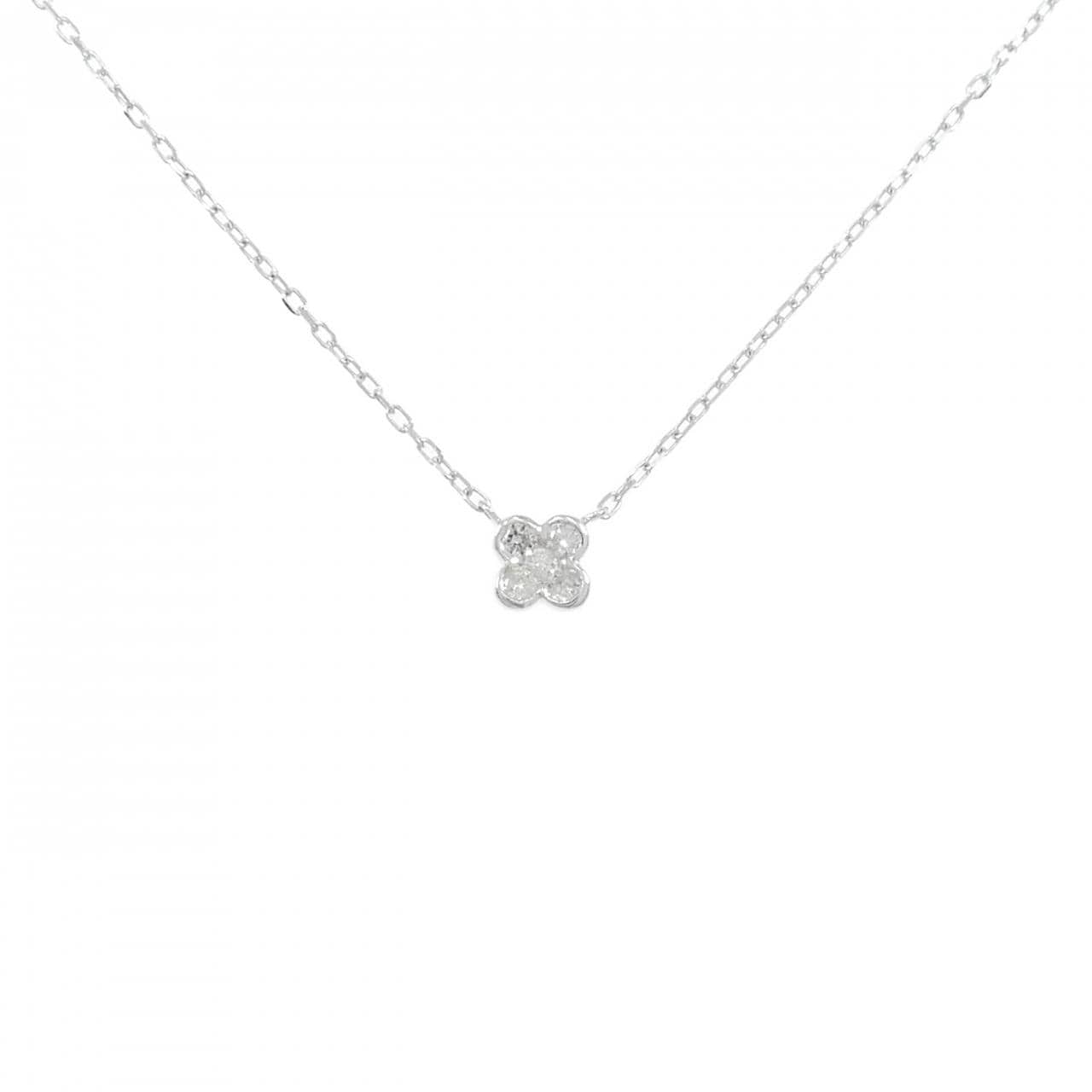 K10WG フラワー ダイヤモンド ネックレス 0.10CT