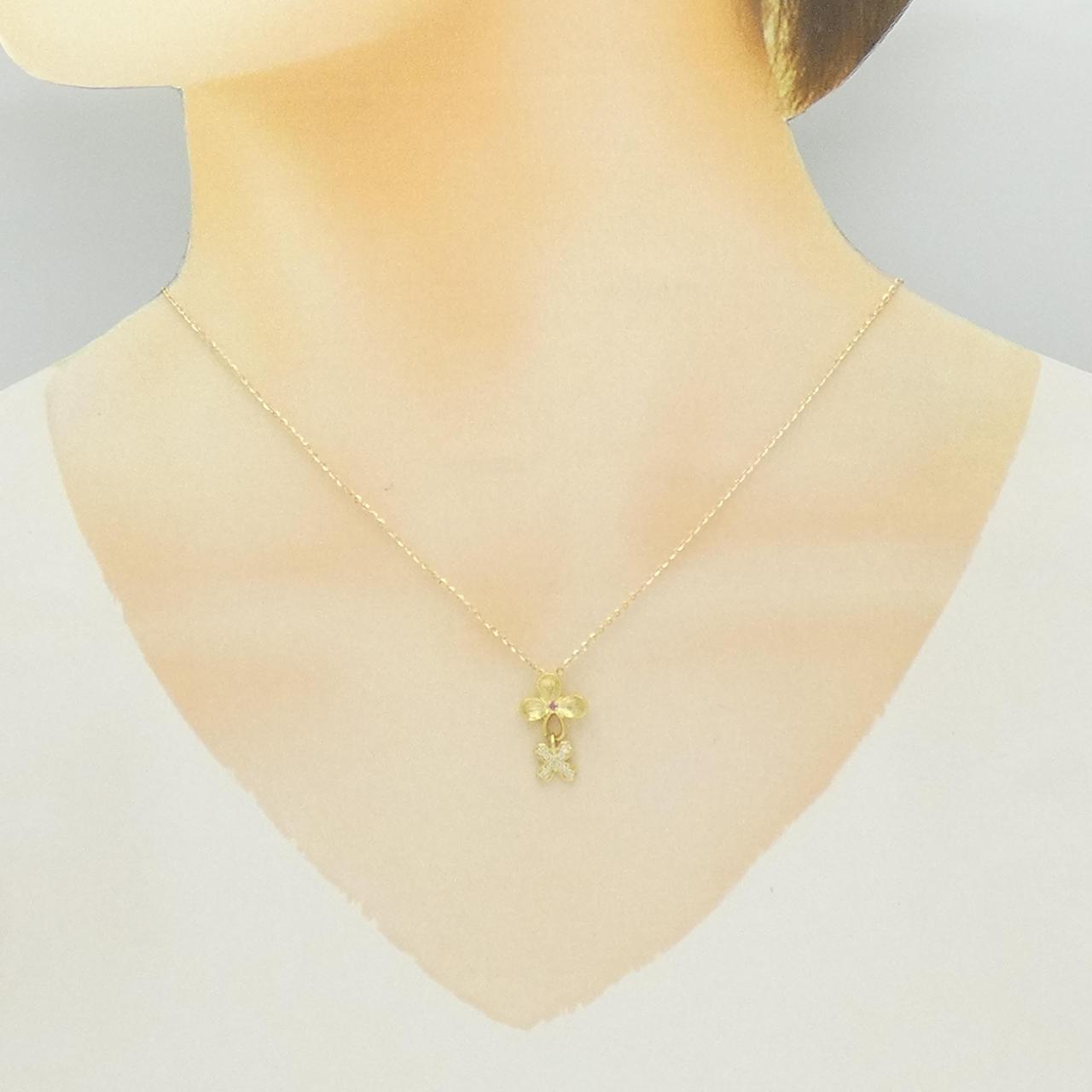 K18YG フラワー サファイヤ ネックレス 0.01CT
