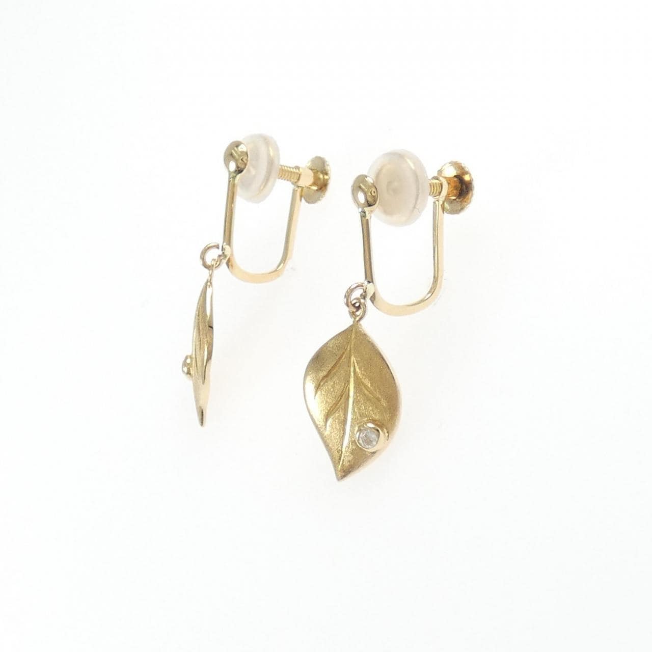 K18YG リーフ ダイヤモンド イヤリング 0.04CT