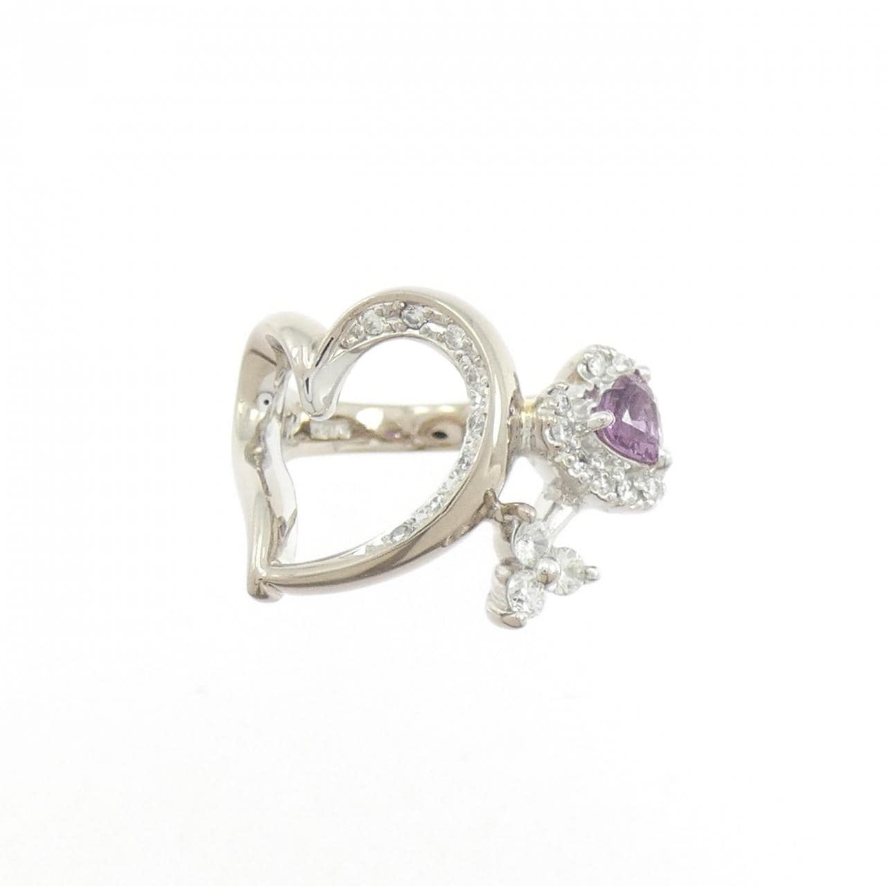 K18WG ハート サファイヤ ピンキーリング 0.28CT
