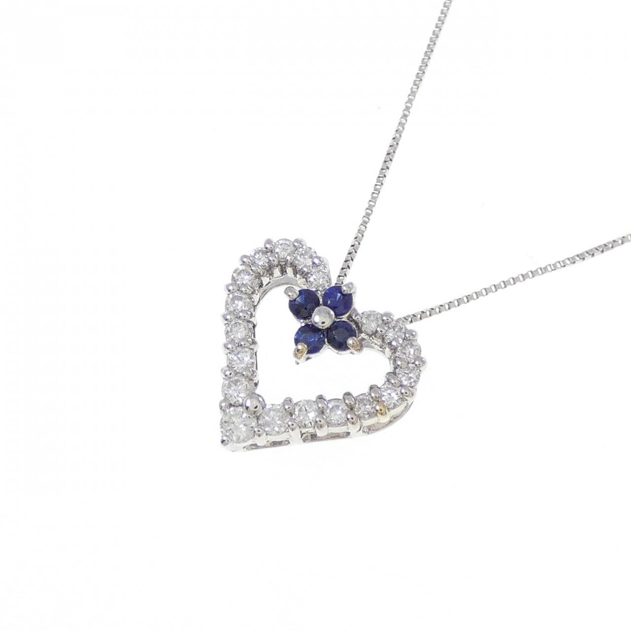 K18WG/K10WG ハート サファイヤ ネックレス