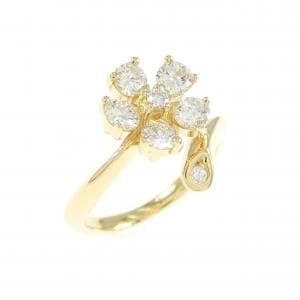 K18YG フラワー ダイヤモンド ピンキー リング 0.50CT