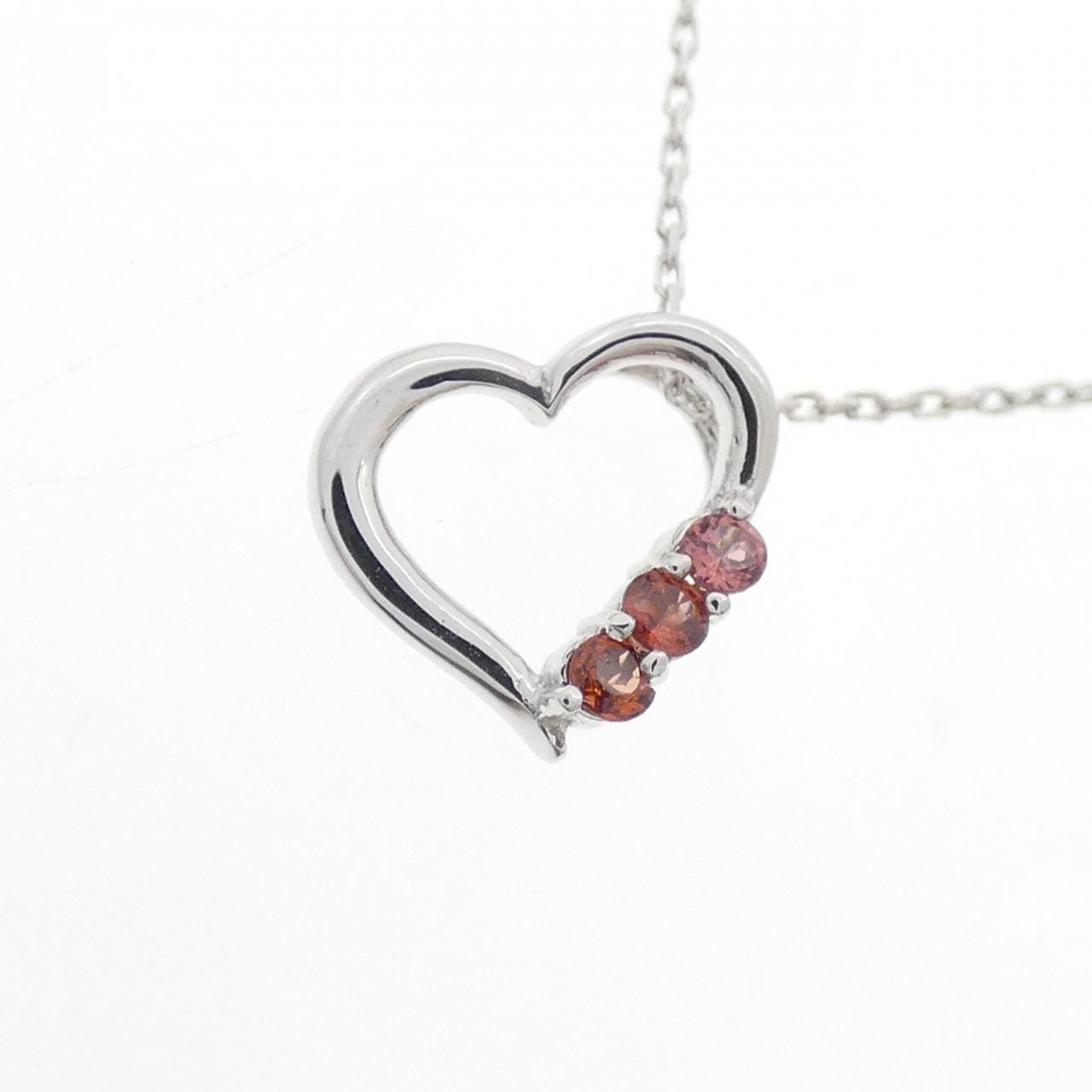 K10WG ハート ガーネット ネックレス