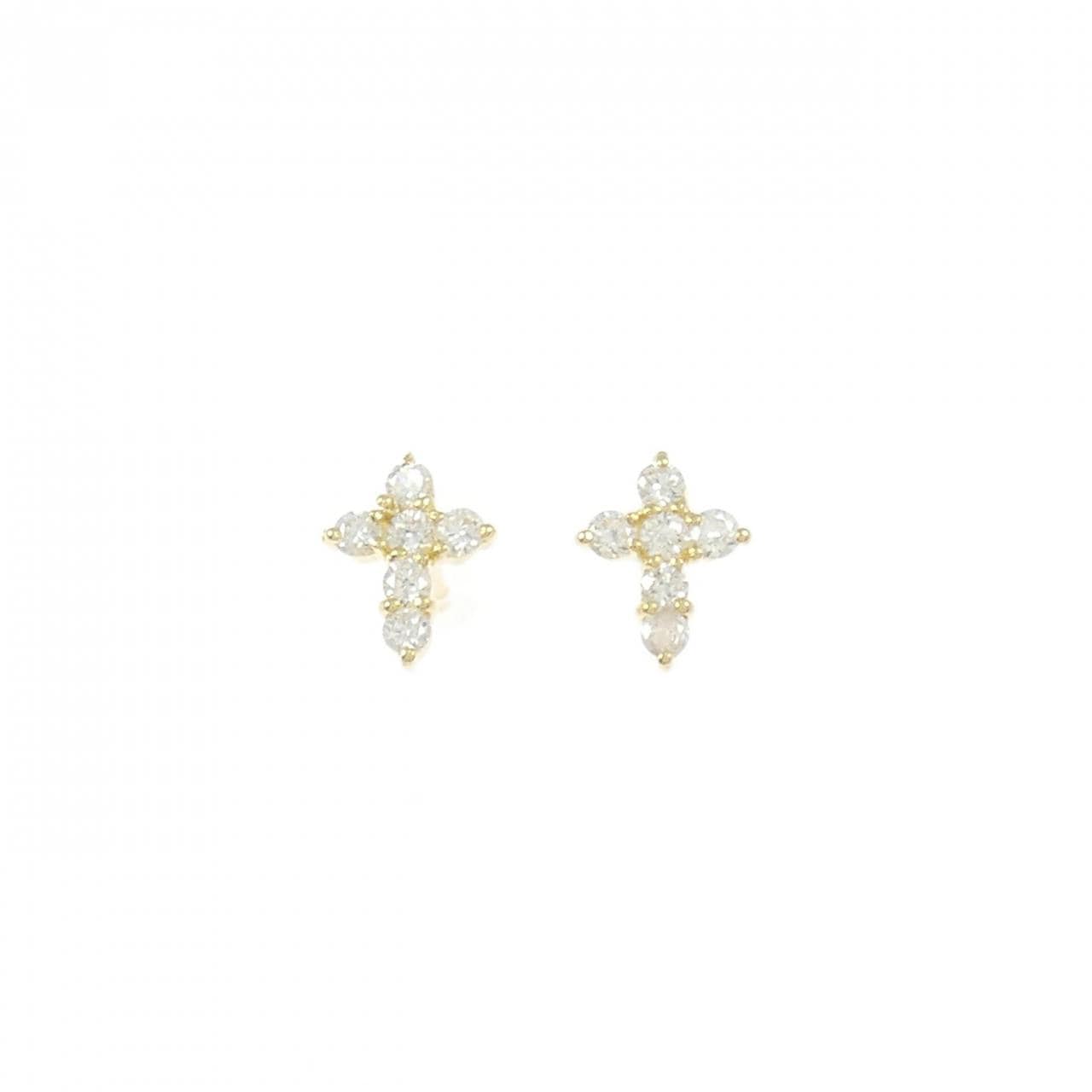 K18YG クロス ダイヤモンド ピアス 0.20CT