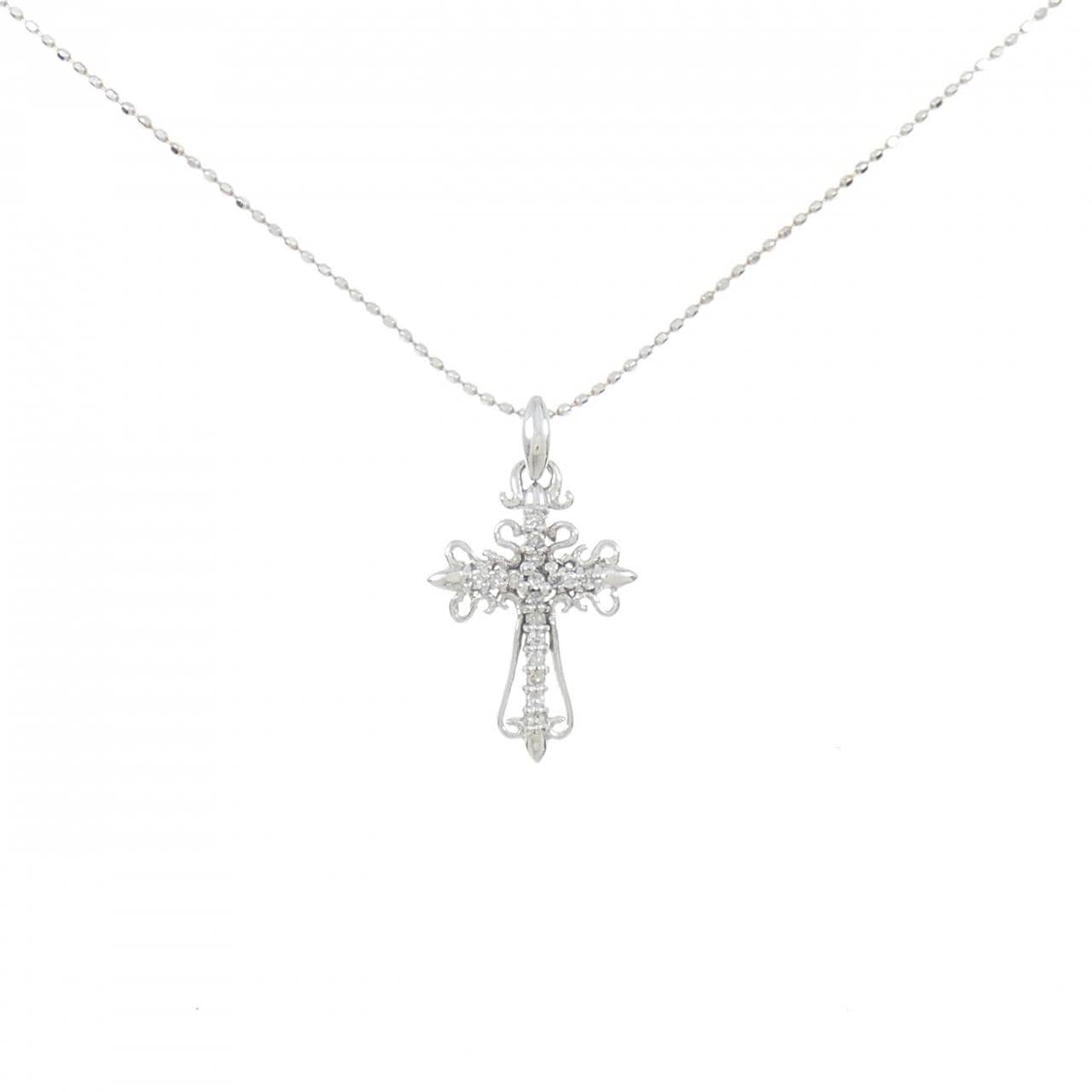 K18WG クロス ダイヤモンド ネックレス 0.09CT