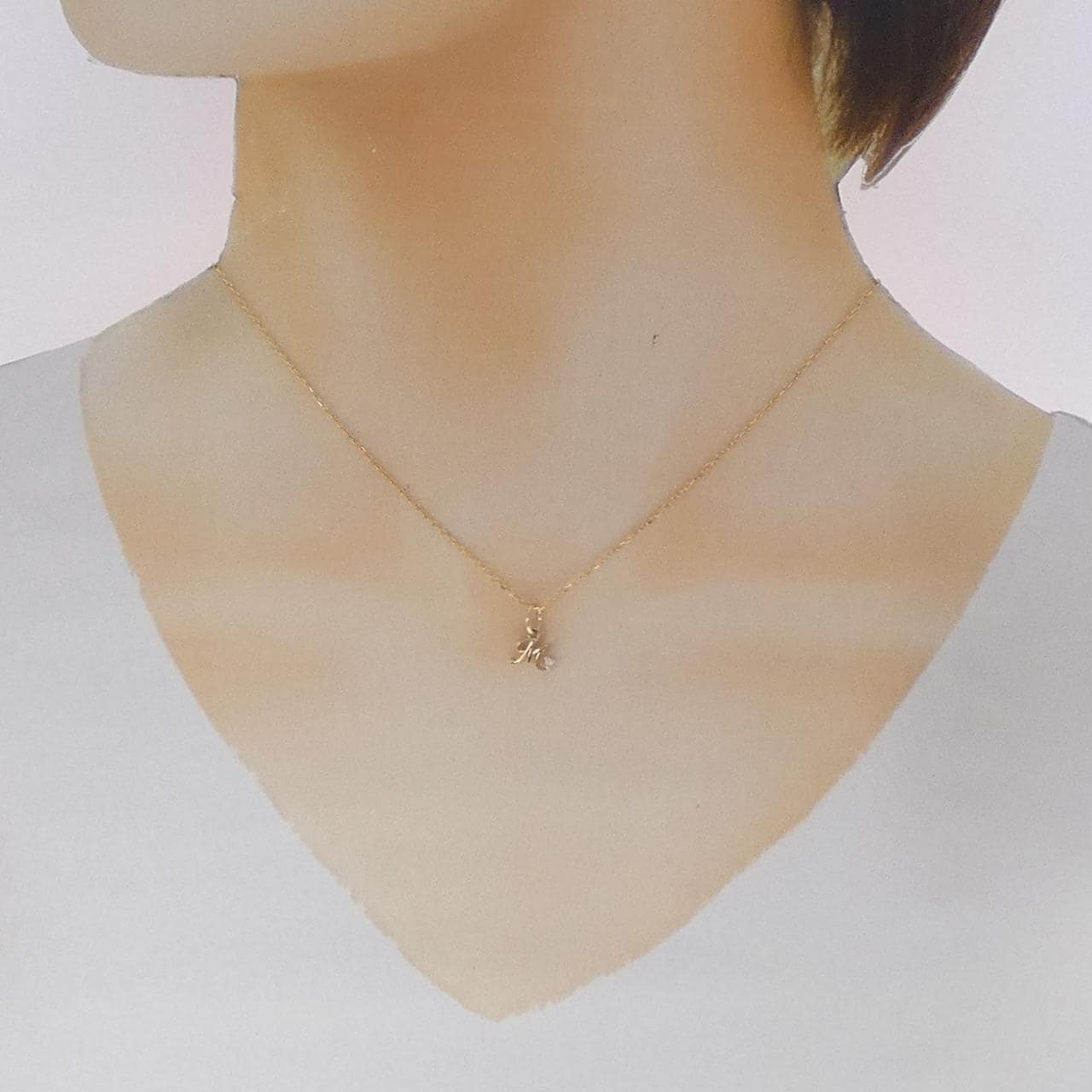 K10YG イニシャルM ダイヤモンド ネックレス 0.01CT