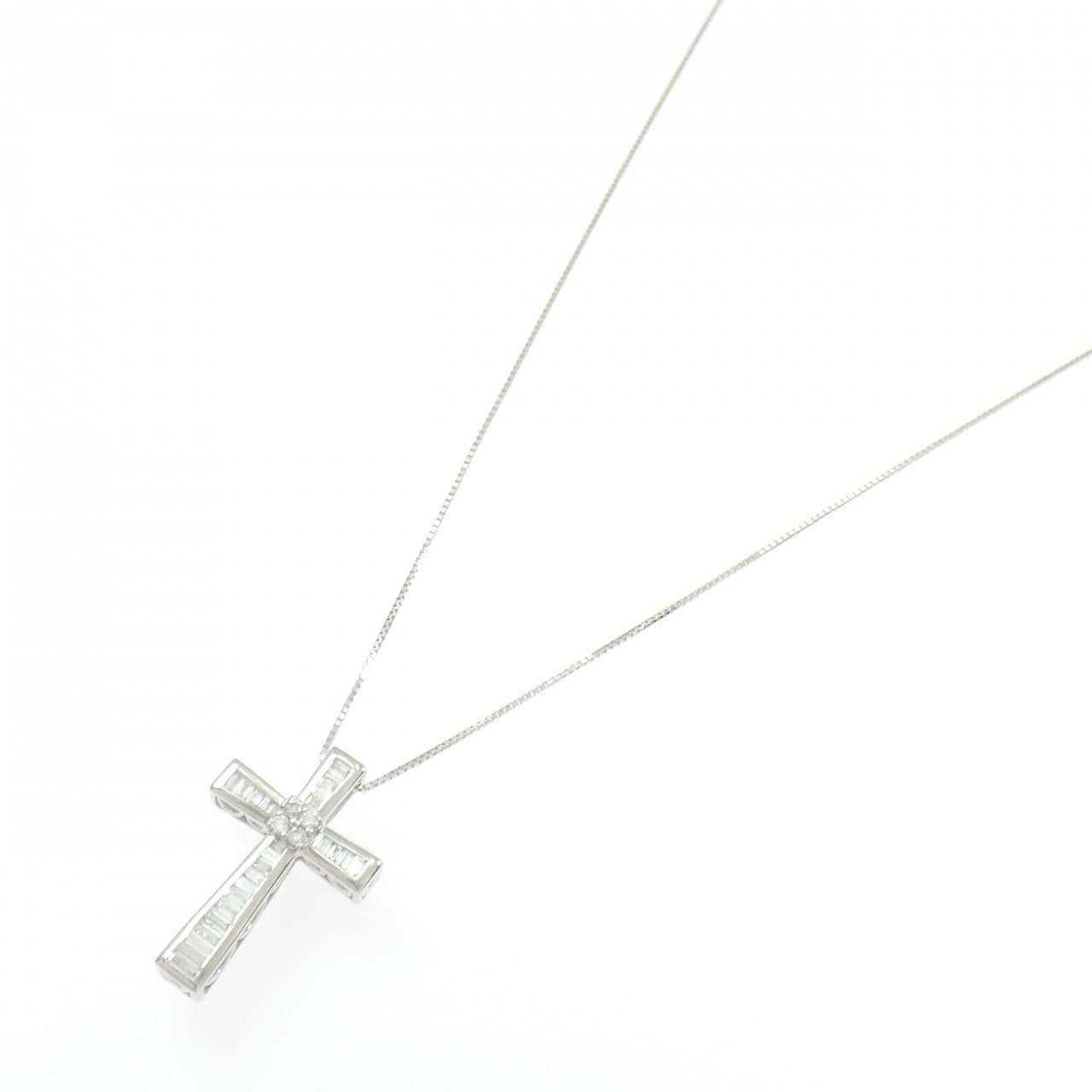 K18WG クロス ダイヤモンド ネックレス 0.52CT