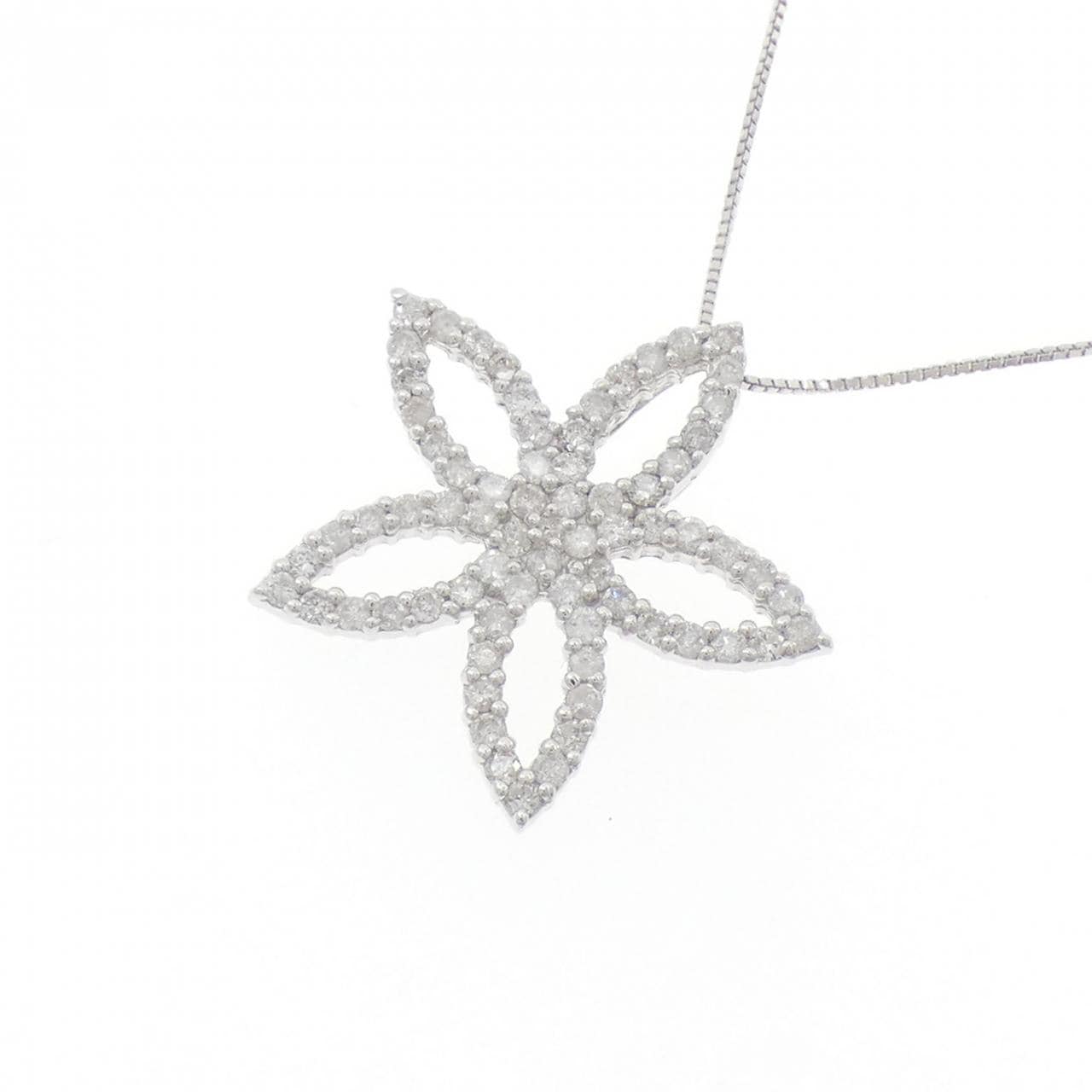 K14WG/K10WG フラワー ダイヤモンド ネックレス 0.50CT