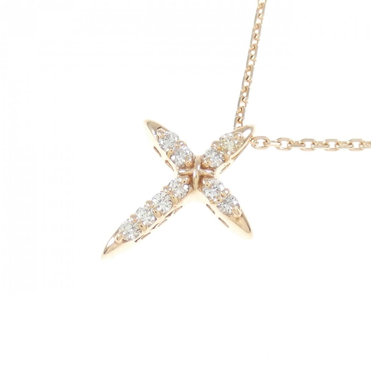 K10PG クロス ダイヤモンド ネックレス 0.17CT