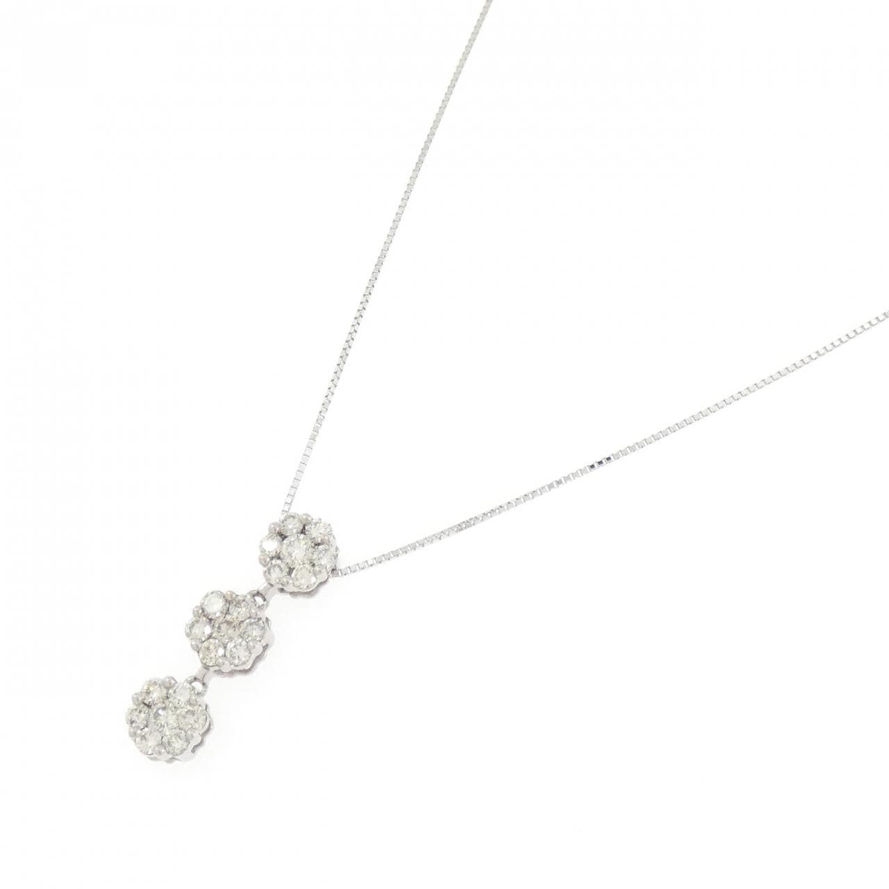K18WG フラワー ダイヤモンド ネックレス 1.00CT