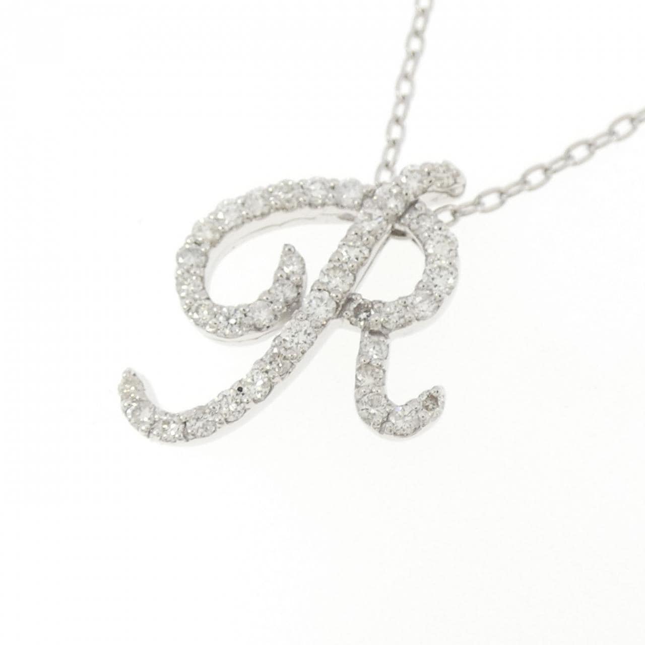 K18WG イニシャルR ダイヤモンド ネックレス 0.30CT