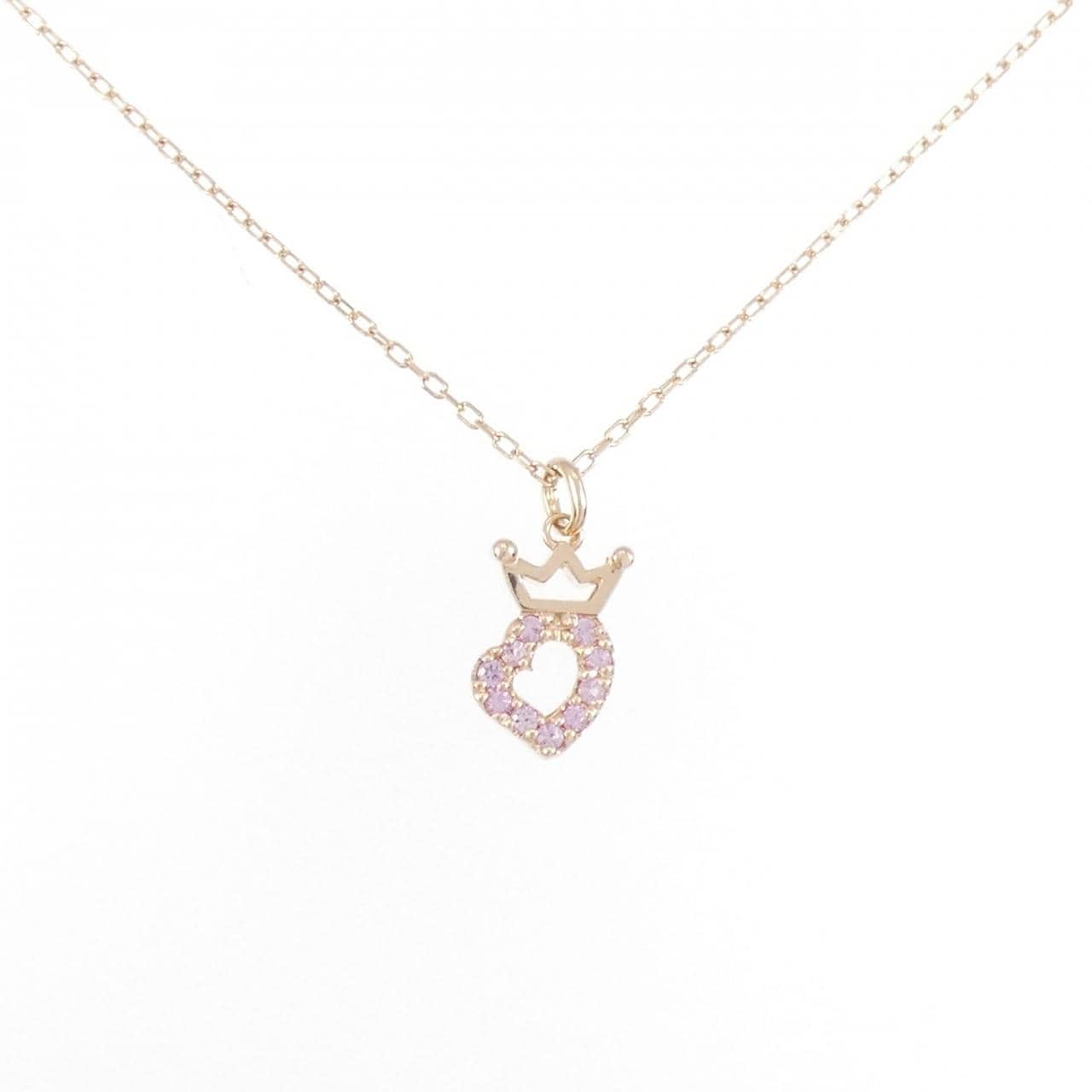 K10PG クラウン×ハート サファイヤ ネックレス 0.09CT