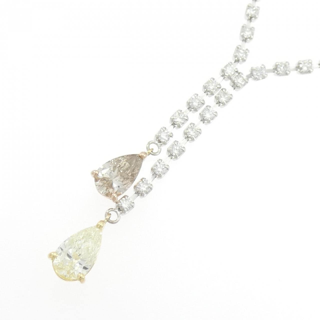 PT850/K18YG/K18PG ダイヤモンド ネックレス 0.564CT L SI1 / 0.520CT LB SI2 ペアシェイプ
