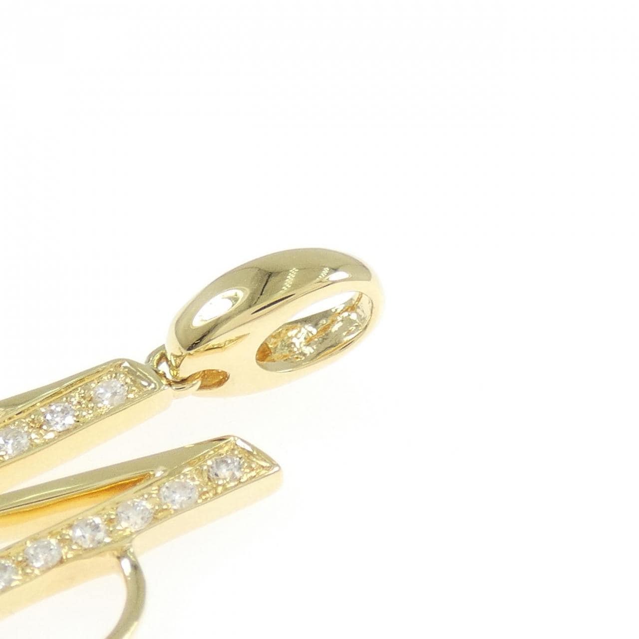 750YG イニシャルM ダイヤモンド ペンダント 0.14CT
