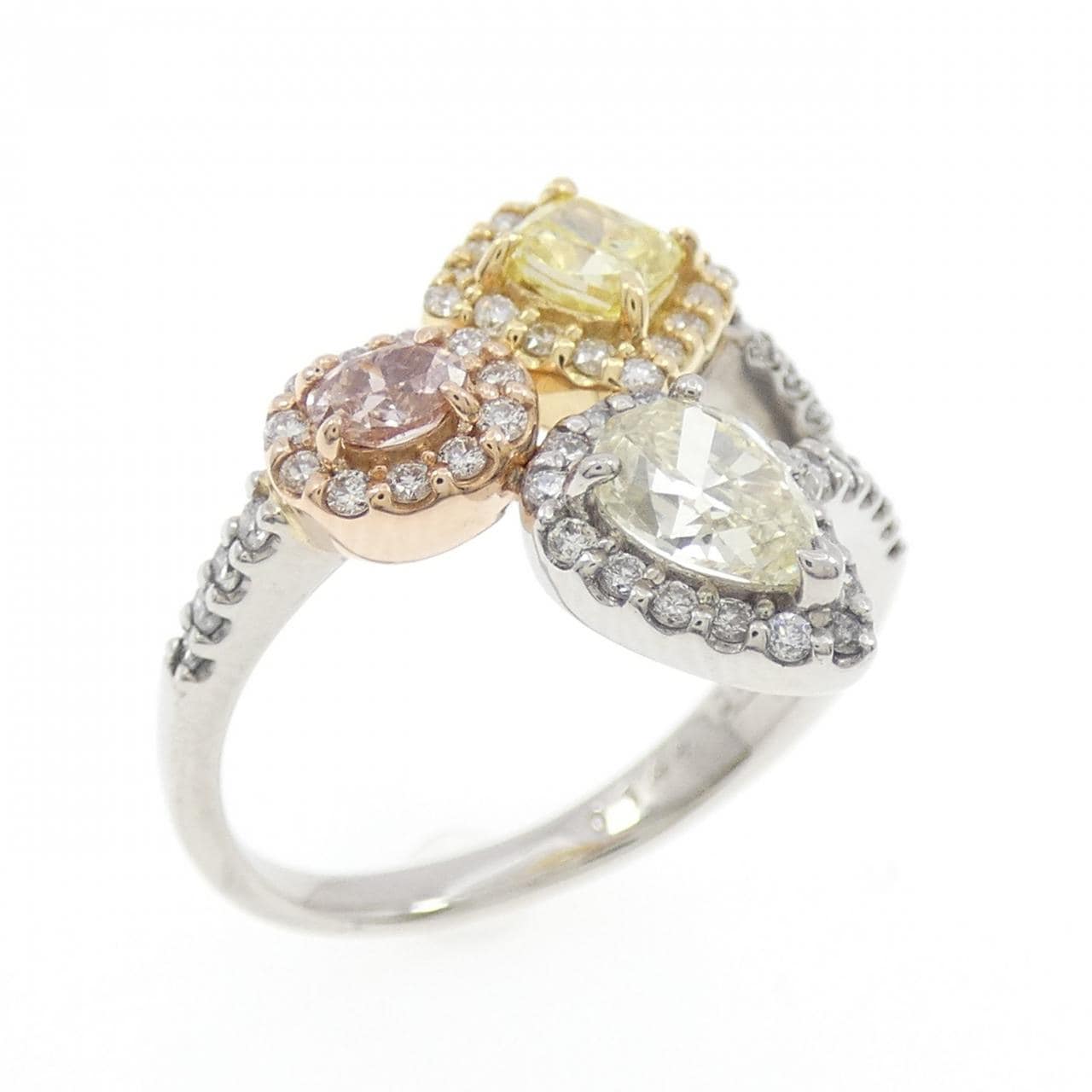 PT900/K18YG/K18PG ダイヤモンド リング 0.144CT FOP SI1/FIY SI2 ファンシーカット