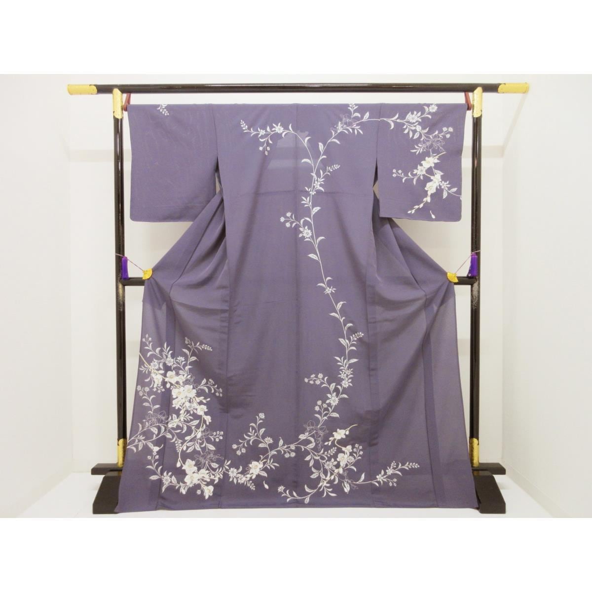 【未使用品】単衣　駒絽訪問着　銀彩友禅刺繍入り