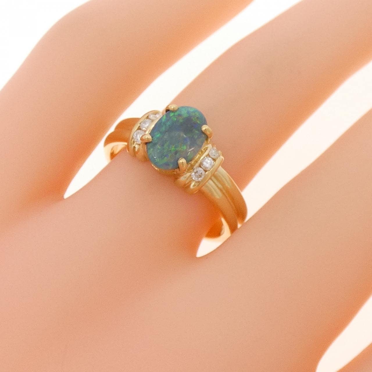 750YG ブラックオパール リング