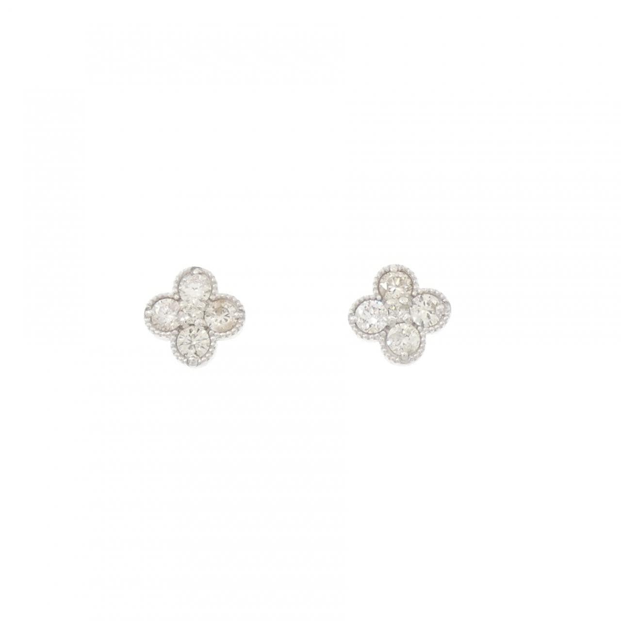 K18WG フラワー ダイヤモンド ピアス 0.30CT