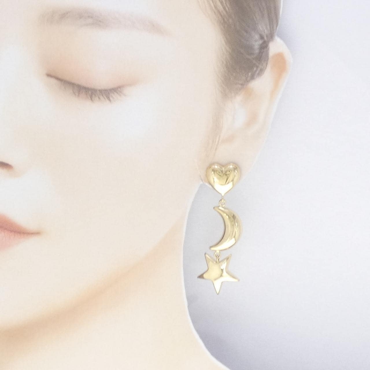 750YG/750WG/K18YG心形×月亮×星星耳钉