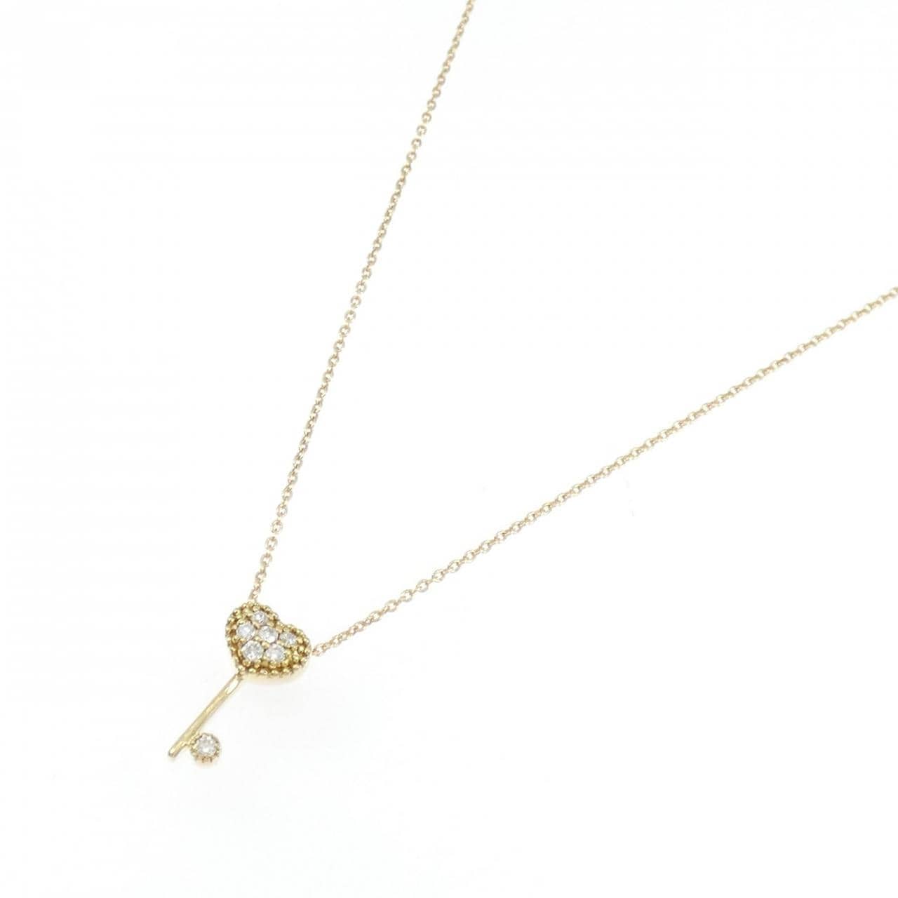 K18YG ハート×キー ダイヤモンド ネックレス 0.07CT