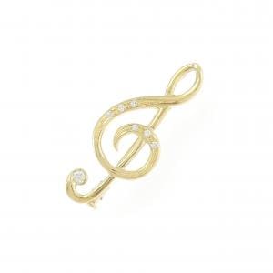 K18YG ト音記号 ダイヤモンド ブローチ 0.11CT