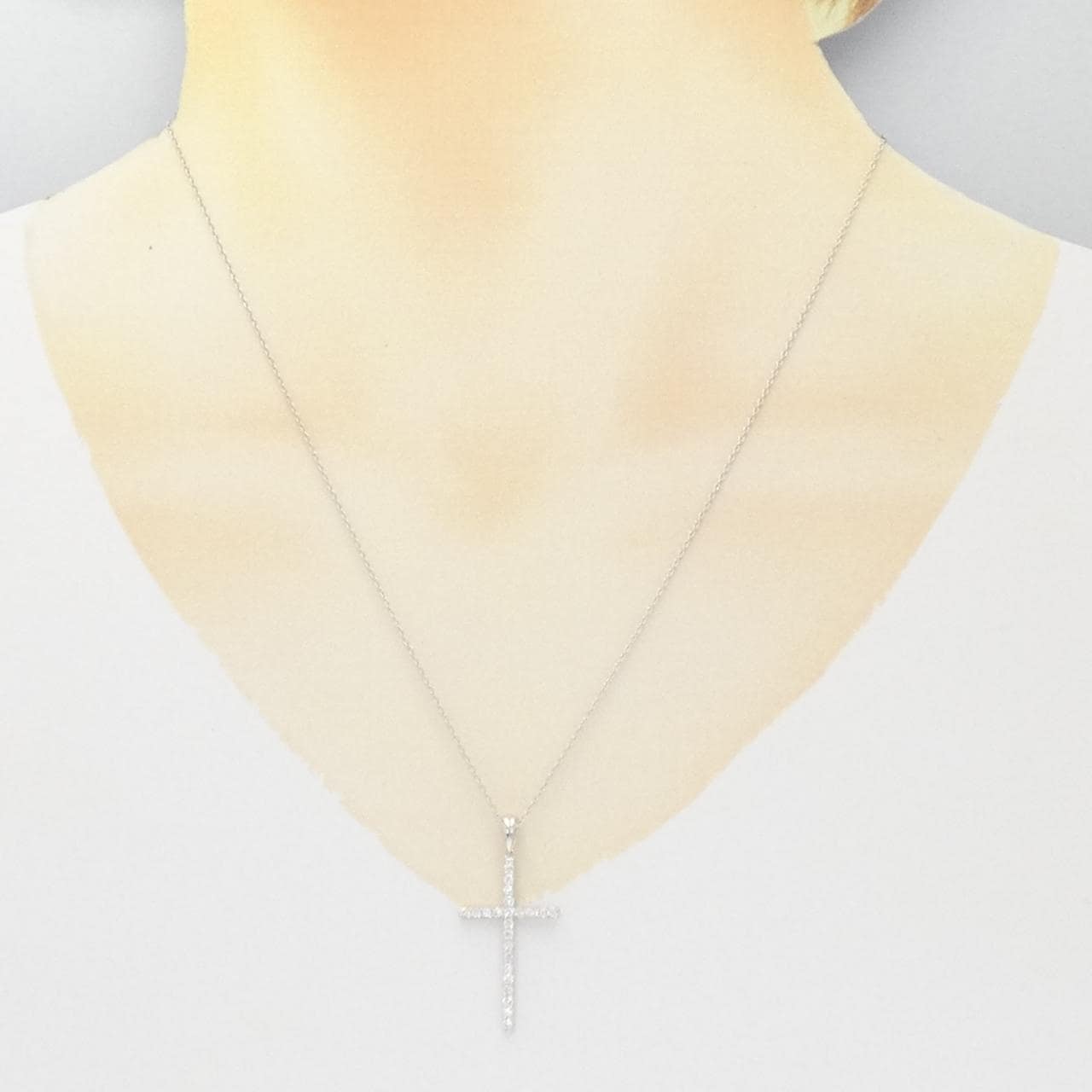K18WG クロス ダイヤモンド ネックレス 0.34CT