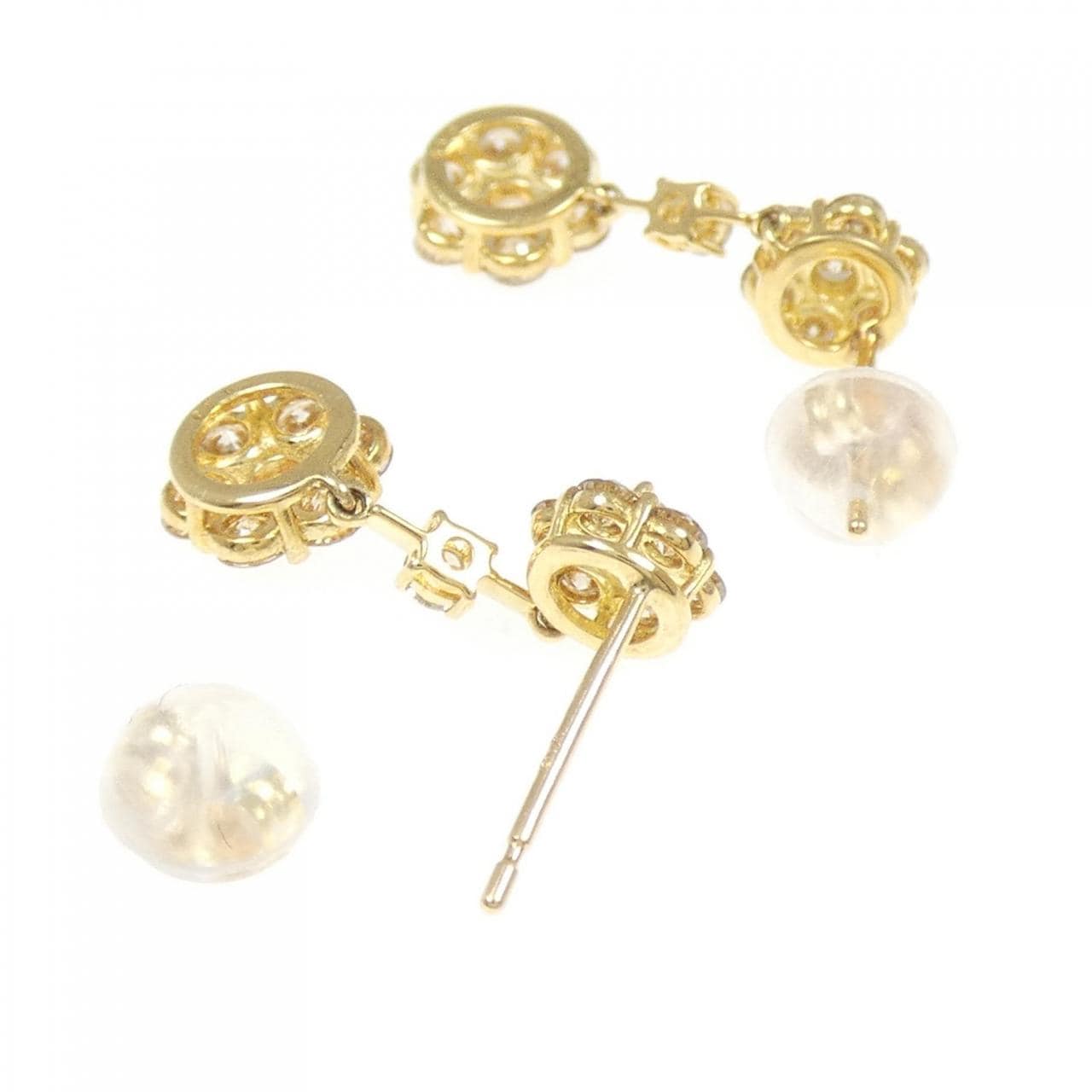 【新品】K18YG フラワー ダイヤモンド ピアス 1.00CT