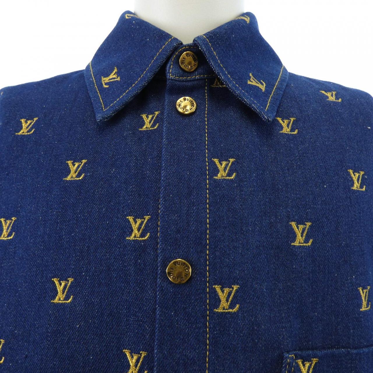 ルイヴィトン LOUIS VUITTON エンブロイダードシグネチャーショートスリーブデニムシャツ HQS90WJX1 S／Sシャツ