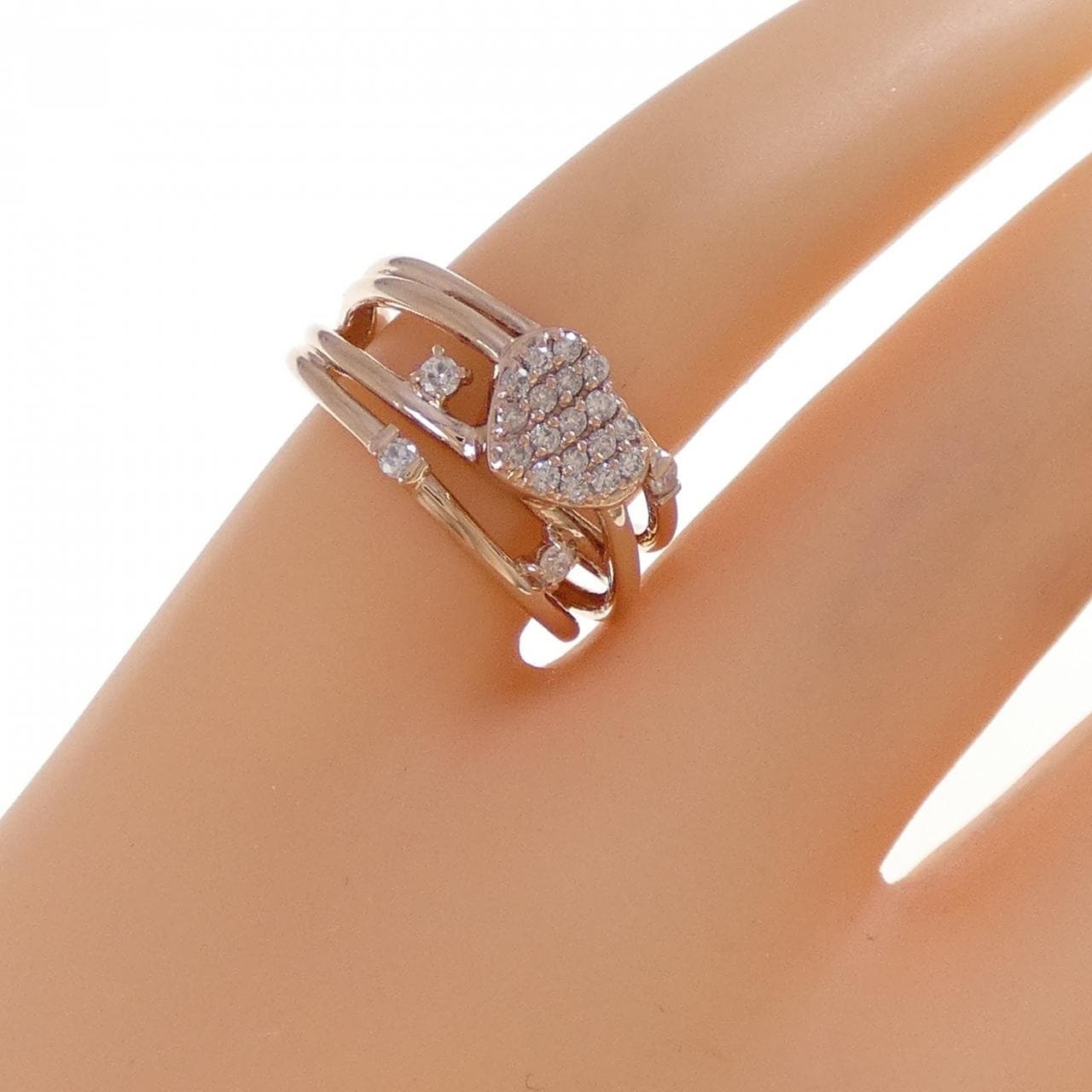 K10PG ハート ダイヤモンド ピンキーリング 0.19CT