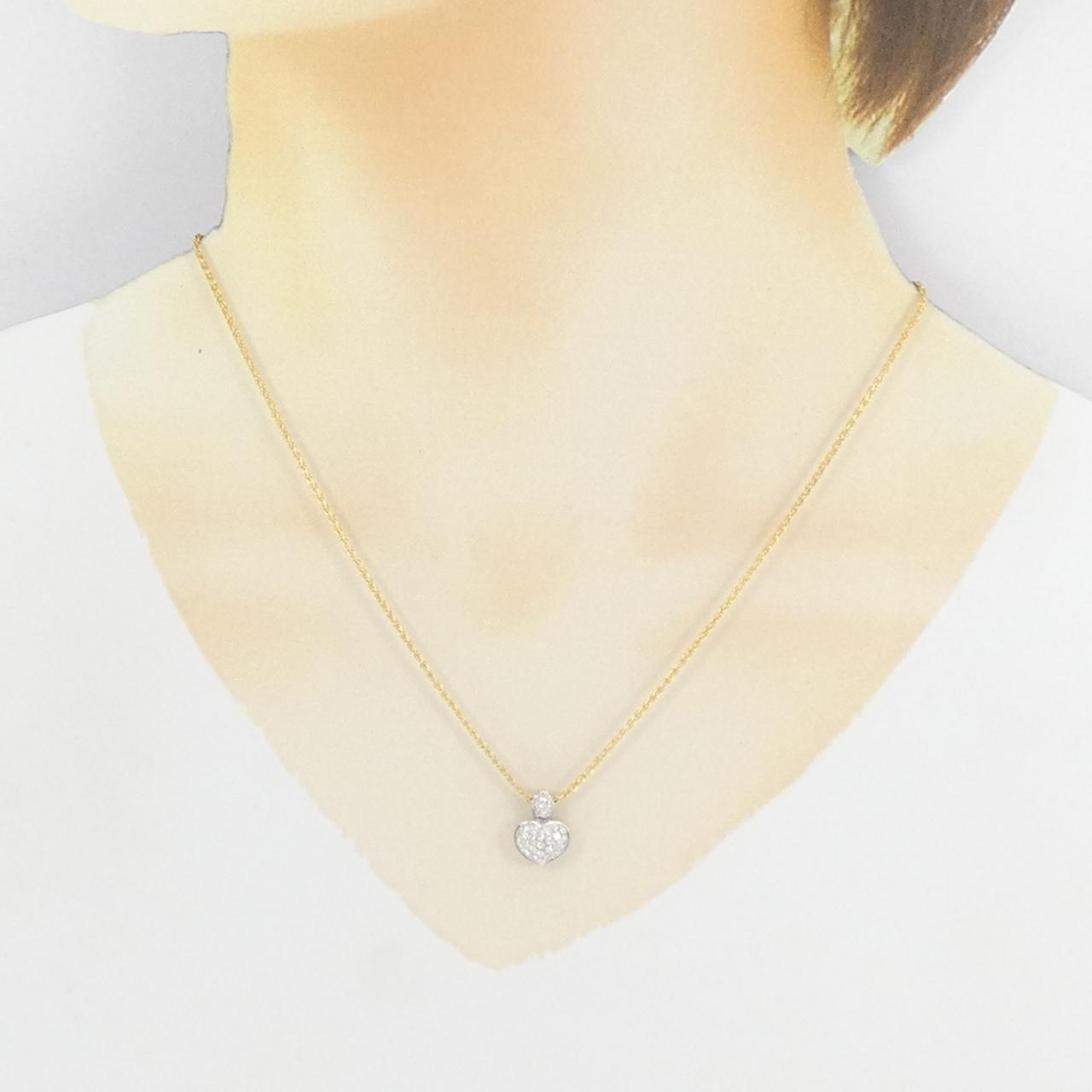 750WG/750YG パヴェ ハート ダイヤモンド ネックレス 0.37CT