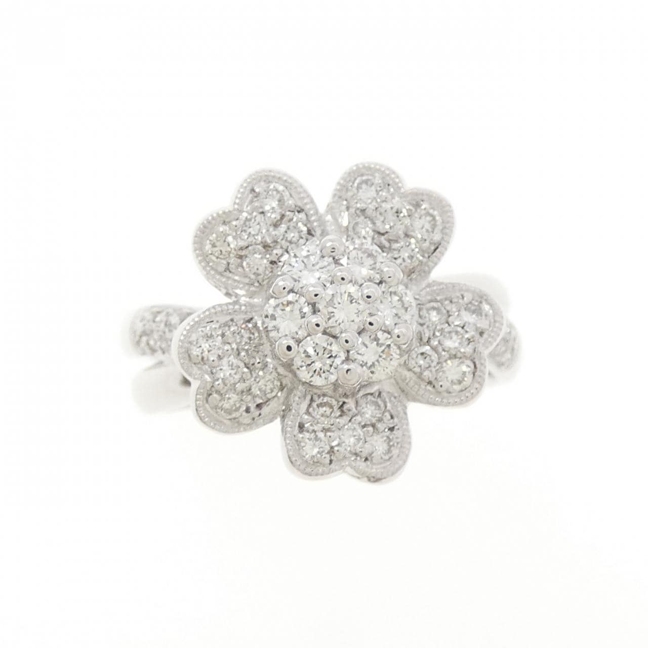 K18WG フラワー ダイヤモンド リング 0.64CT